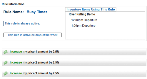 Rule for adjust pricing based on time of day