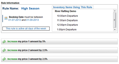 example of a high season pricing rule