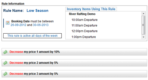 Example of pricing rule for low season bookings