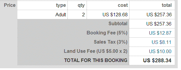 Make it simple for your customers to know what taxes and fees are being paid during the booking