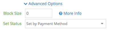 block size and set payment satus