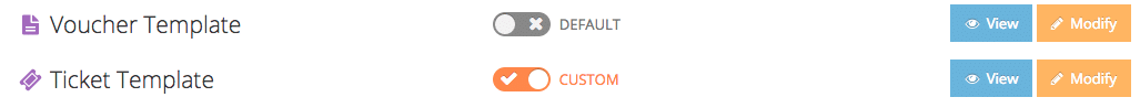 Select whether or not you want to use the default or custom ticket and voucher template