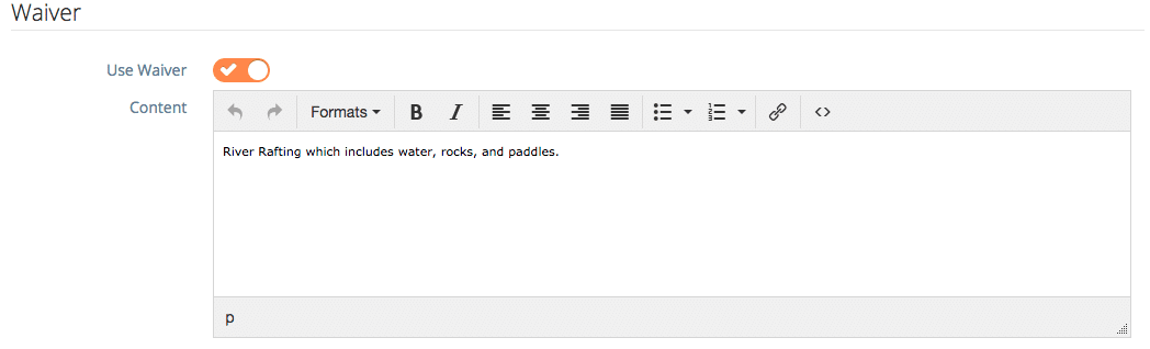 Add custom waiver content on a per item basis in Rezgo.