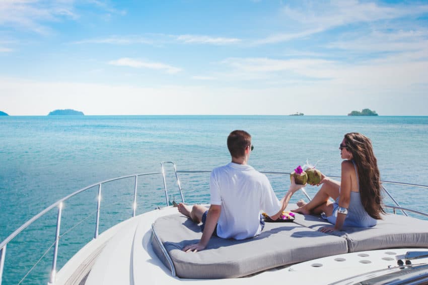 honeymoon couple on luxury yacht, romantic holidays