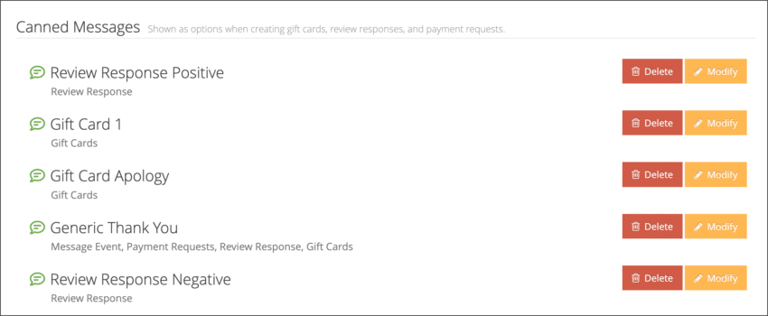 Rezgo's canned messages can be stored and modified in your Templates settings.
