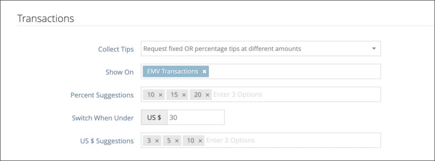 This Rezgo update adds tip support in the Transactions section of your system settings.