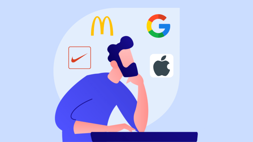 graphic illustration of a man thinking about recognizable brands
